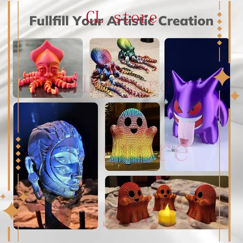 

Глянцевая серебряная шелковая нить PLA 1,75 мм, 1 кг: идеально подходит для печати шелковой отделки на 3D-принтерах Bambu Lab, Creality Anycubic