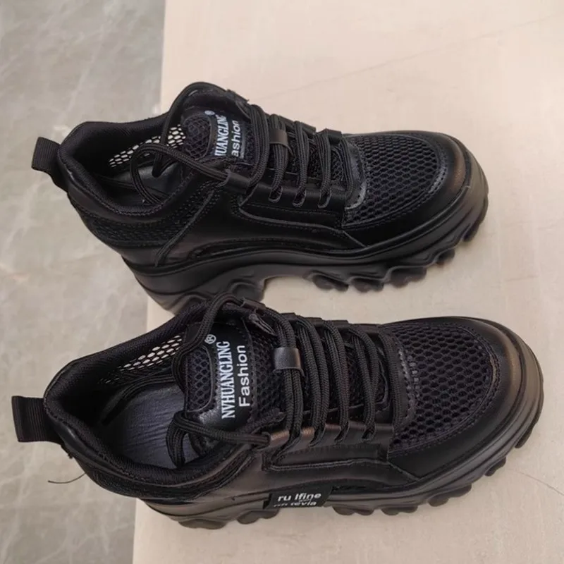 

Новые блестящие массивные кроссовки 10 см, весенняя повседневная вулканизированная обувь, женские кроссовки с дышащей сеткой на высокой платформе, женская обувь для папы