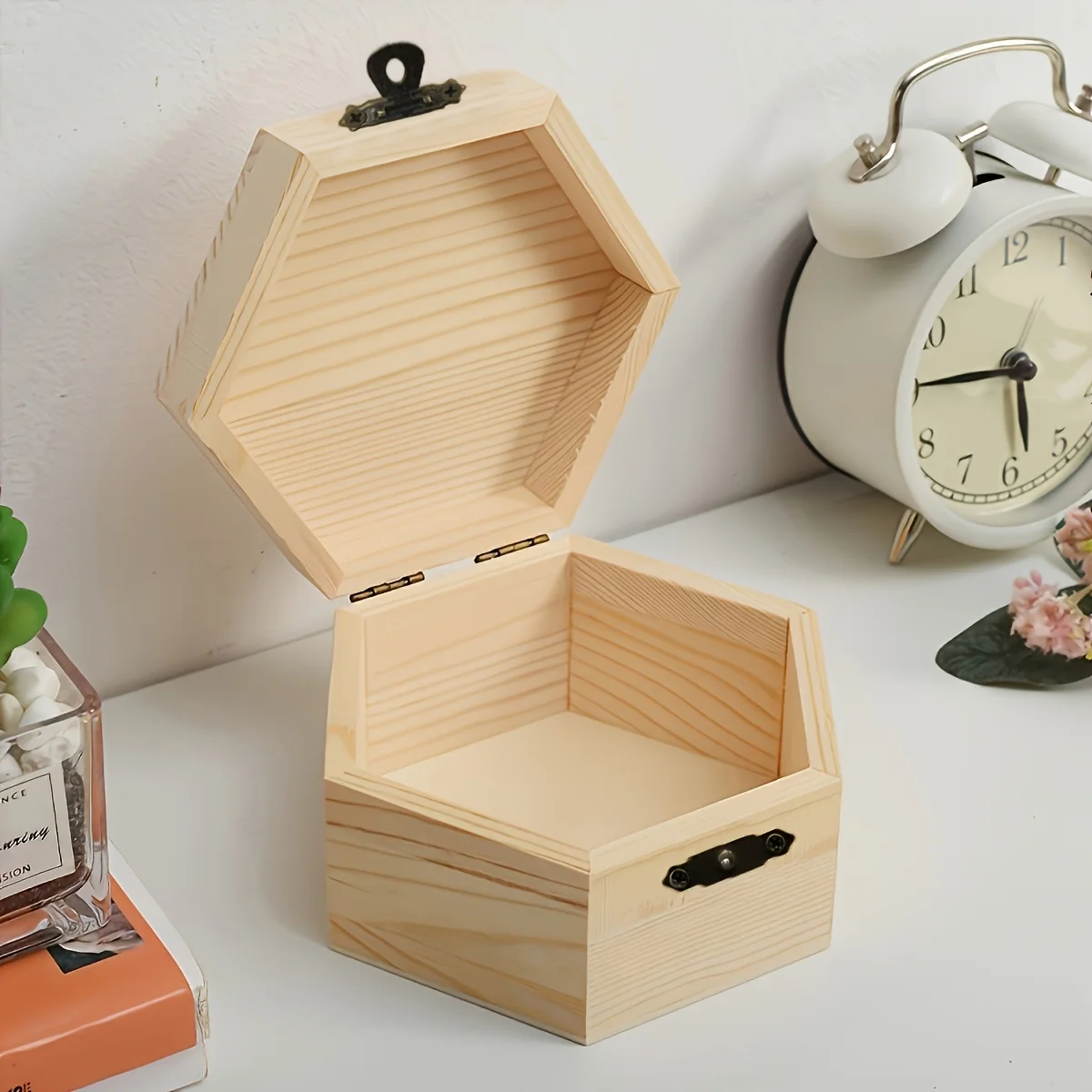 Wooden Hexagonal Jewelry Storage Box, Desktop Organizer for Rings, Necklaces & Small Accessories, Portable Design
