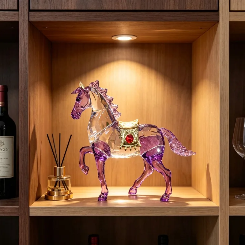 Nordic Art Crystal Horse Sculpture Ornaments,Living Room Foyer Wine Cabinet,Office Desktop Statuette Decorations,Crafts,Gift