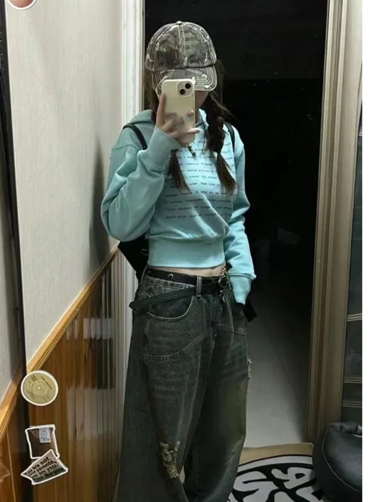 هوديس المرأة رسالة مطبوعة خمر مثير الحلو موضة الخريف جديد 2025 المحاصيل القمم السيدات بلوزات غير رسمية خمر #3