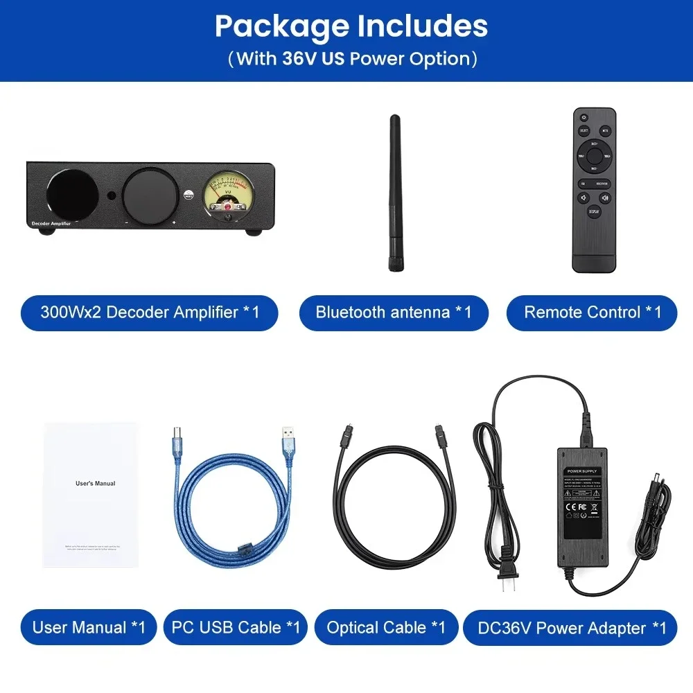 HIFI BT Power Amplifier VU Meter Amplifier 300Wx2 Stereo Sound Amplifier Speaker USB DAC Amplificador Home Amp