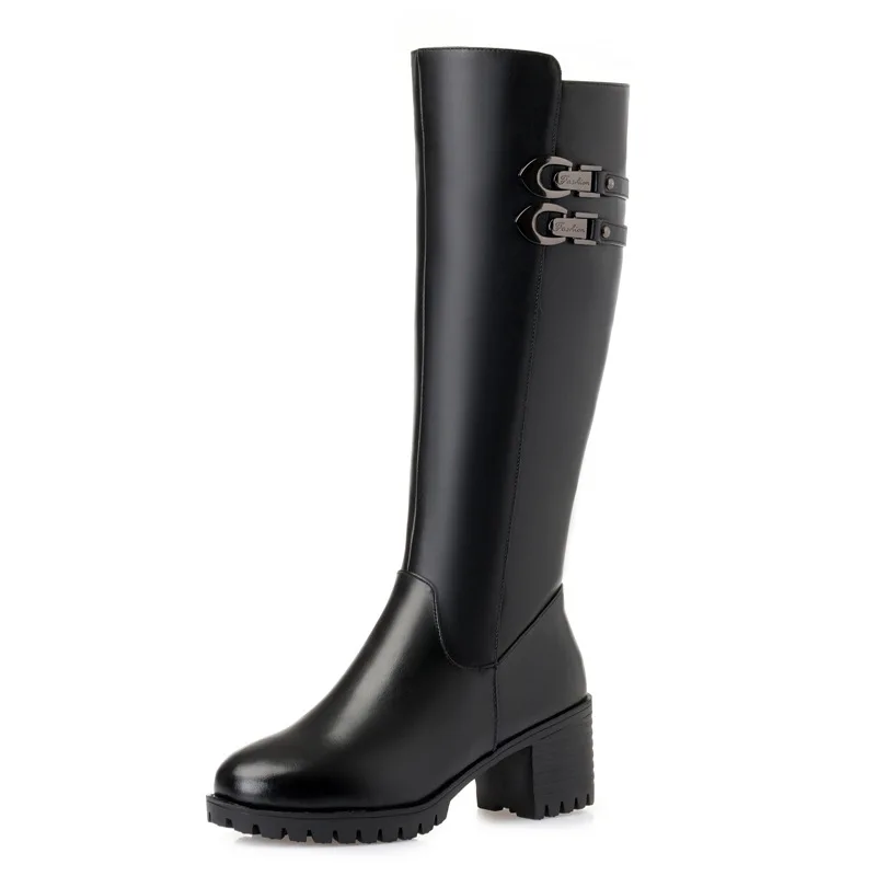 AIYUQI Women Genuine Leather Winter Wool 2026 New High Heel High Boots Big Size 41 42 43 Warm Snow Boots Women
