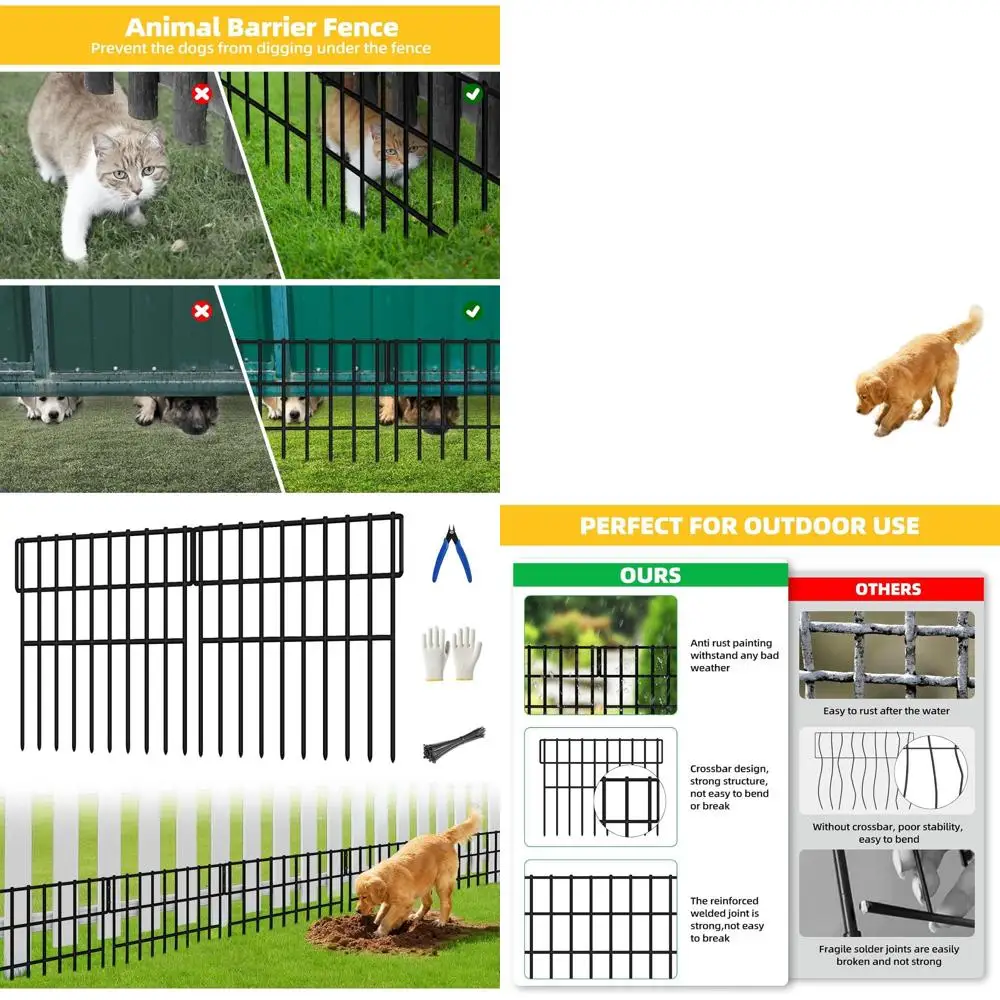 

Pet-Proof Garden Fence, 42.5ft Long x 13in High, Rust-Resistant Metal Barrier for Dogs and Rabbits, No-Dig Installation