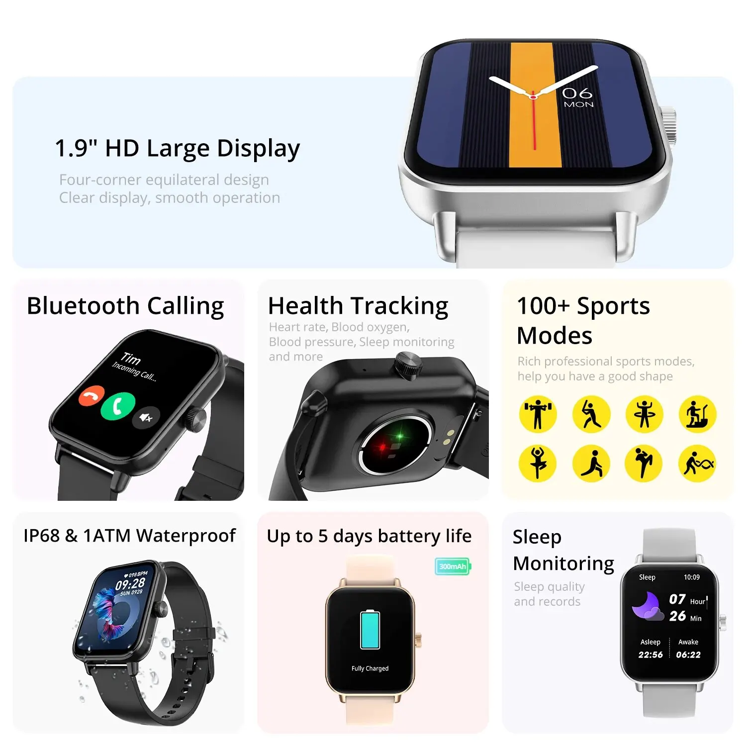 COLMI P81 Połączenia głosowe Inteligentny zegarek Ultra 1,9-calowy ekran HD 24H Monitor zdrowia 100 trybów sportowych 200+ Tarcze zegarka Smartwatch