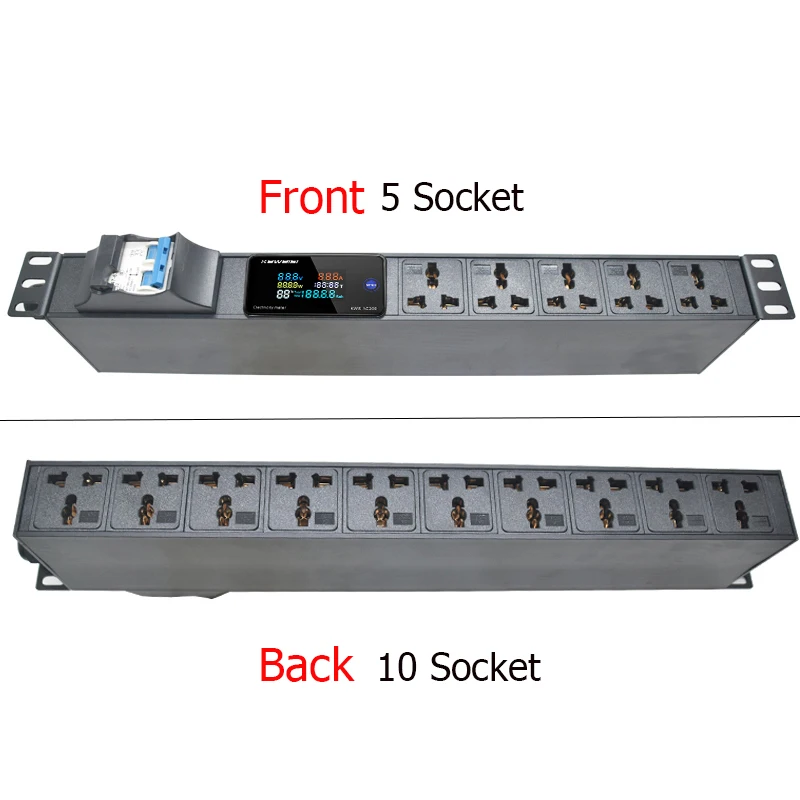 Faixa de energia pdu de 19 polegadas, montagem em gabinete, amperímetro/voltímetro/testador de energia, tomada de extensão de 15 vias, interruptor de ar 16a, cabo de extensão de 2m