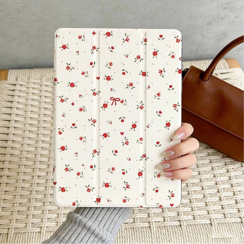 Vintage Red Rose Floral For Samsung Galaxy Tab A8 A9 A11 S6 S7 S8 S9 S10 S11 FE Plus Lite With Pen Slot Tablet Case