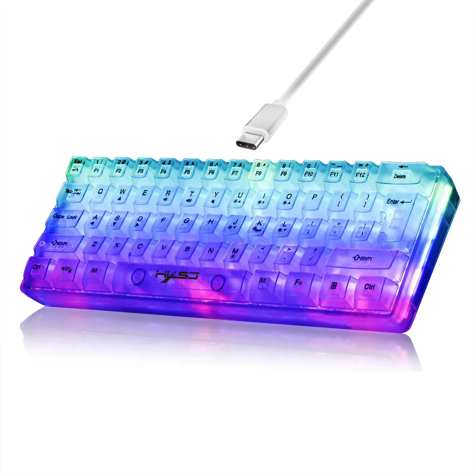 61 key wired film keyboard, fully transparent gaming keyboard, RGB backlit mechanical tactile gaming keyboard