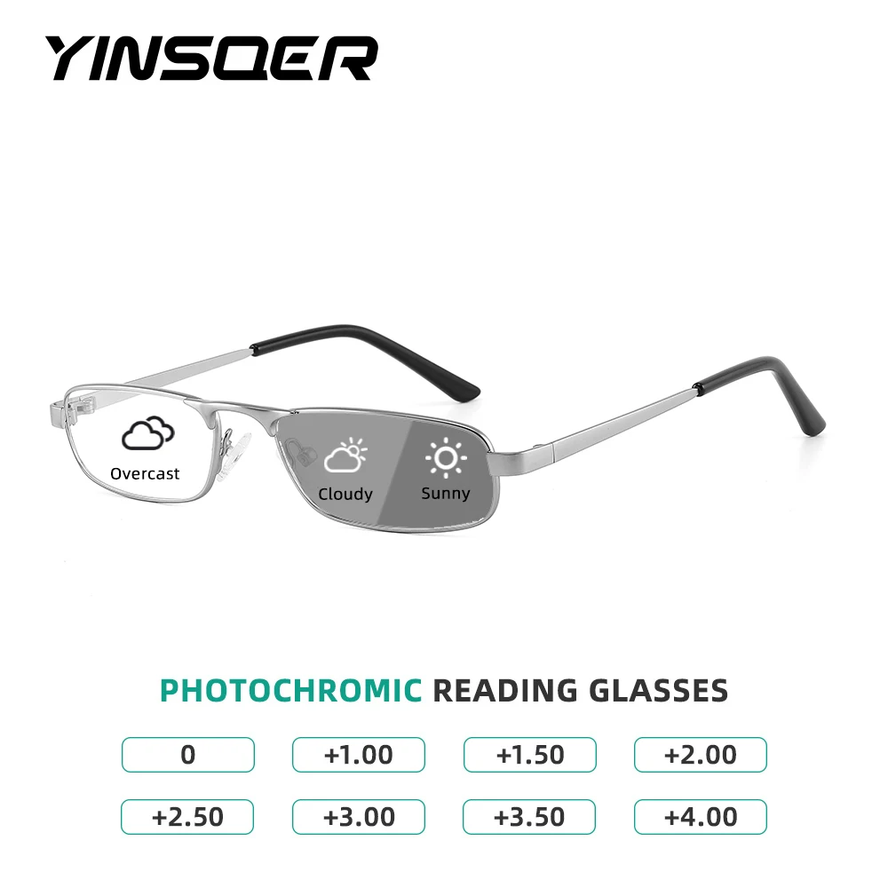 

Small Square Photochromic Reading Glasses Women Men Older Reader Outdoor Sunglasses Trendy Optical Lenses with Optical Recipe +1