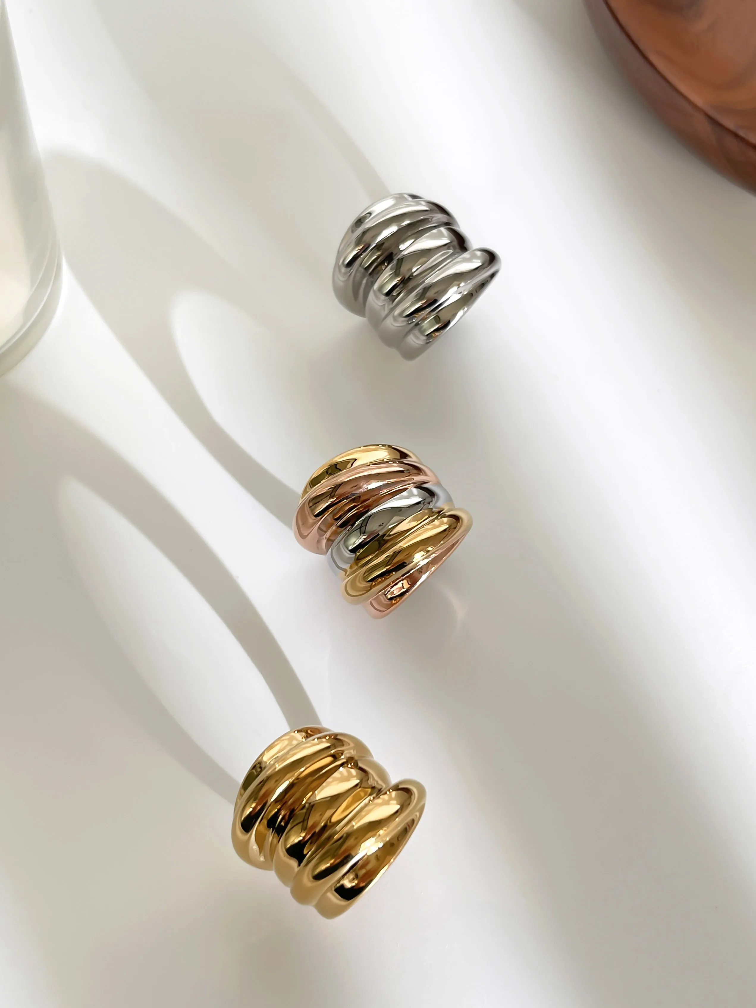 Peri'sbox حساسة الحد الأدنى متعدد الطبقات غير النظامية دوامة الفولاذ المقاوم للصدأ الدائري للنساء عادية خفيفة الوزن العصرية مجوهرات هدية #5