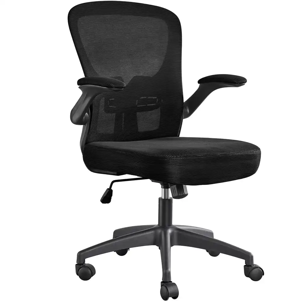 

Mid Back Adjustable Office Chair With Flip Up Armrests Computer Armchair Black Furniture Chairs Gaming Cheap Cushion