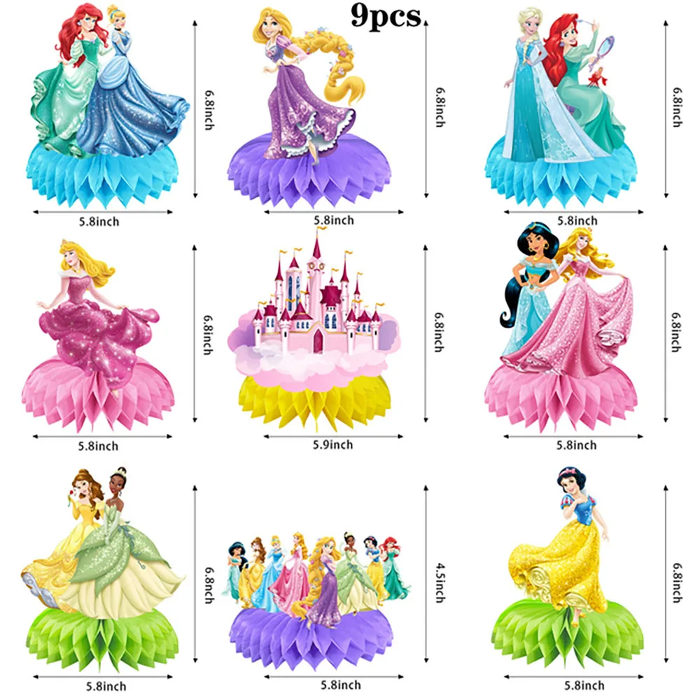 

New Disney Six Princess Frozen Mickey Honeycomb Table Top Decoration Honeycomb Paper Fan Set Birthday Party Supplies