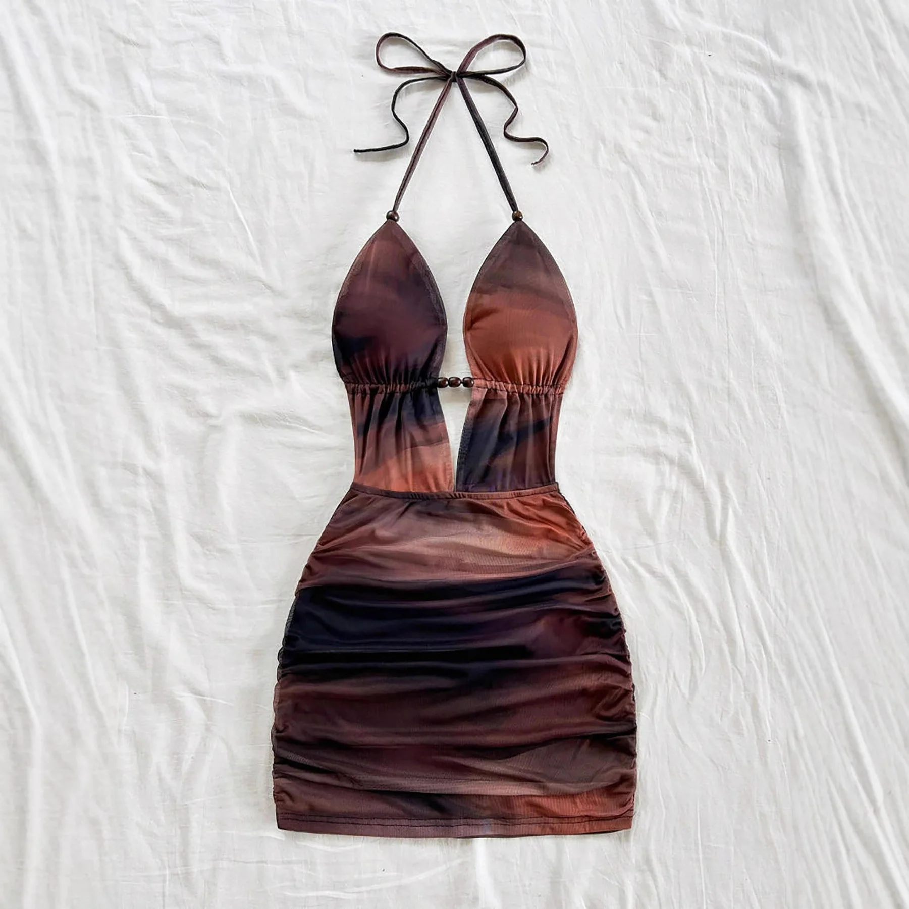 

Resort party slim fit Dress Women Y2K Printed cross halter backless bodycon Short Dress 2026 Summer Beach Vacation Clubwear