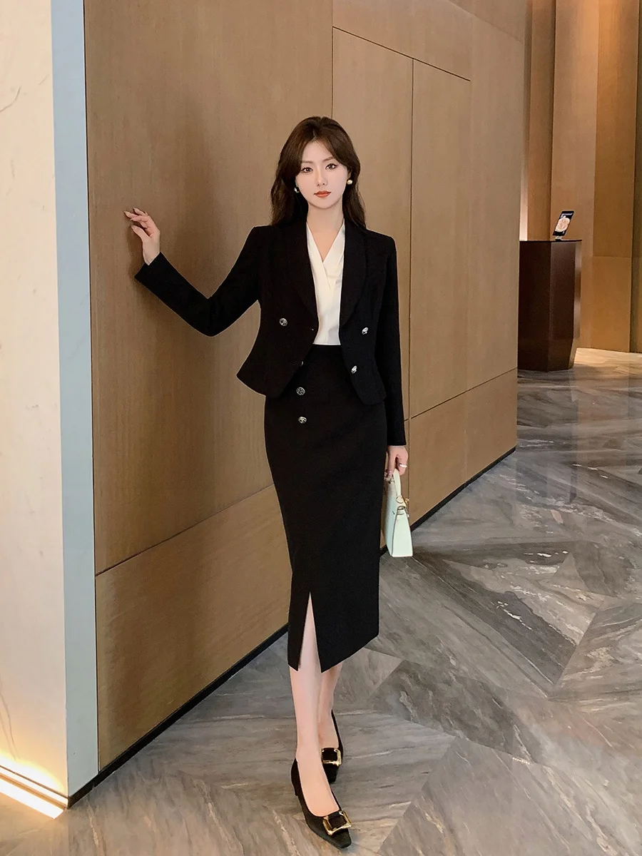 

Комплект костюма Ms.Daoge Commuter Bla, профессиональный женский комплект из двух предметов, топ на пуговицах и расклешенная юбка ort Sve