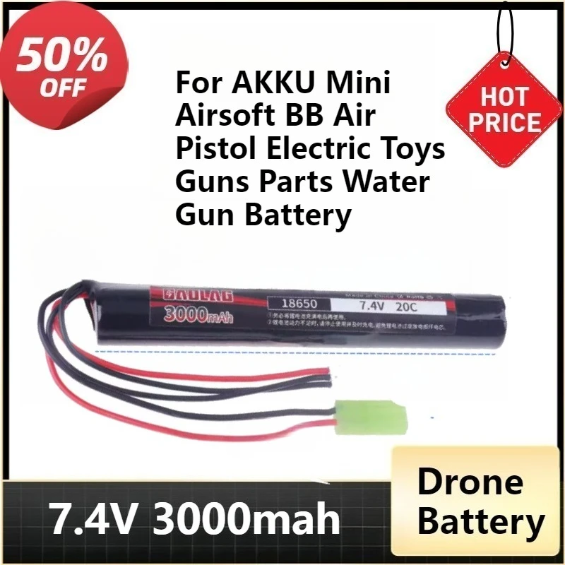 For AKKU Mini Airsoft BB Air Pistol Electric Toys Guns Parts Water Gun Battery 7.4V 3000mAh 20C Lipo Battery with Tamiya Plug