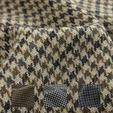 Light Coffee Small Houndstooth Yarn-Dyed Braided Tweed Fabric For Autumn Jacket Dress Suit Coat DIY Cloth Sewing Material