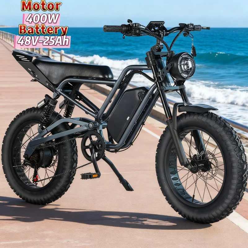 

20-inch fat tire electric bicycle, off-road mountain electric bicycle, 400W brushless motor, 48V25Ah long-life battery E-Bike