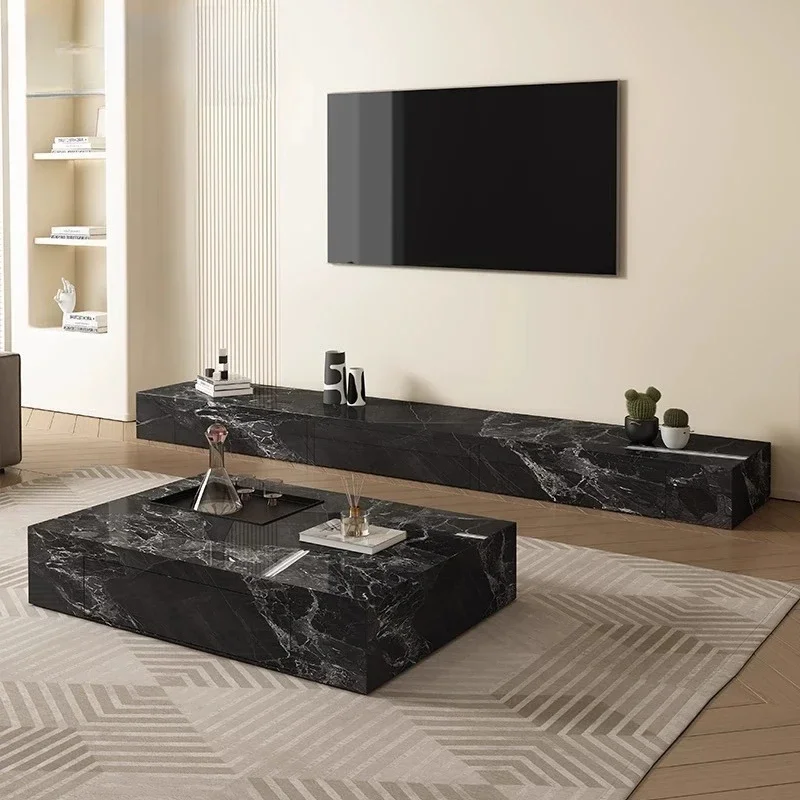 

Light luxury high-end living room simple suspended rock slabTV cabinet background wall floor-to-ceiling Italian minimalist floor