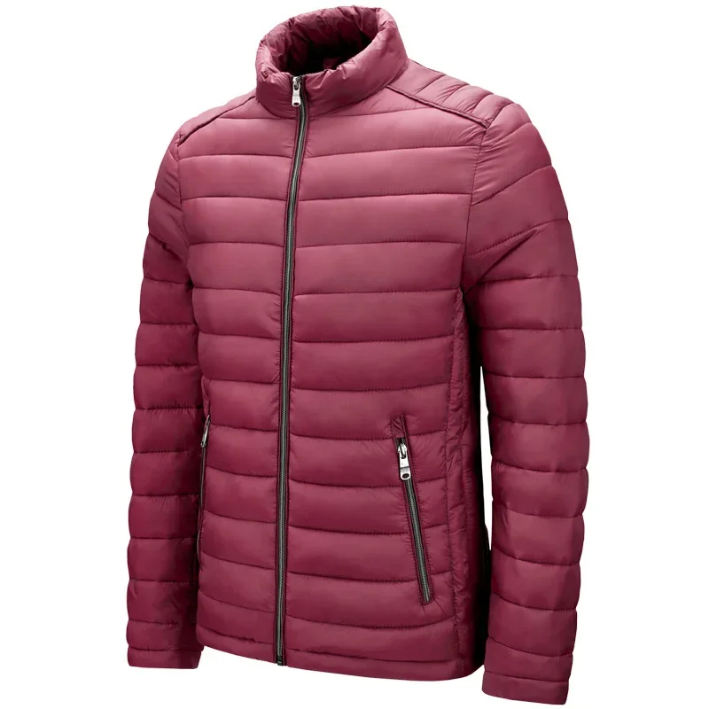 Pop Men's Autumn And Winter New Lightweight Stand Collar Cotton Jacket, Solid Color Leisure Youth Multi-pocket Zipper Cotton Jac