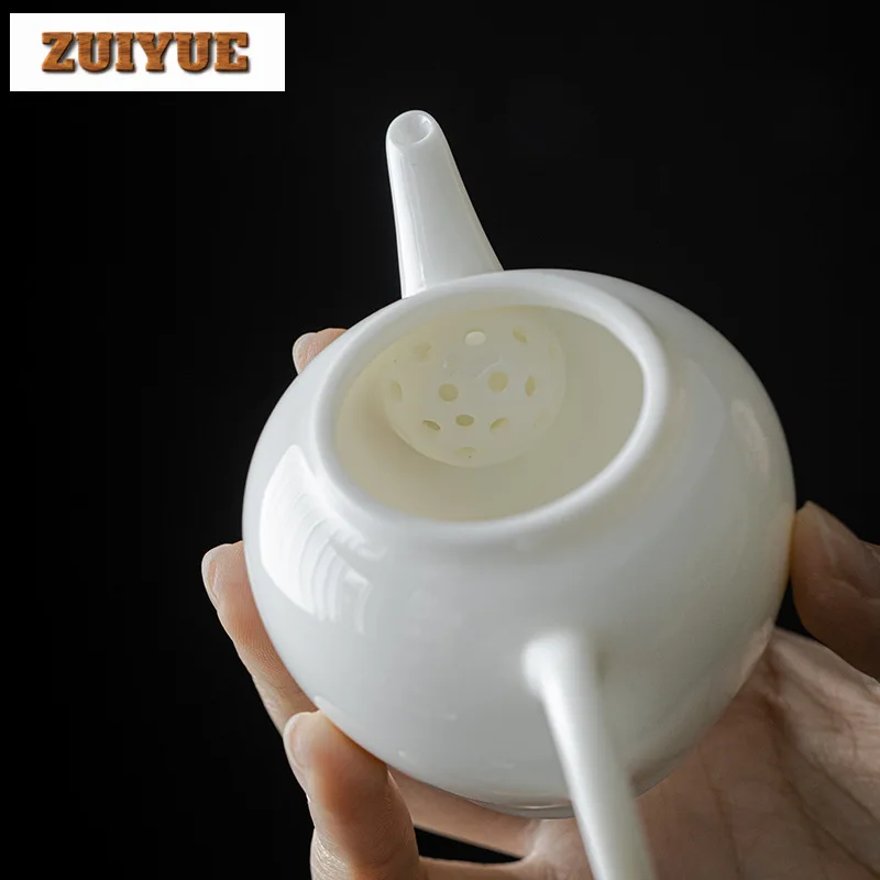 Handmade Mutton-fat Jade Tea Pot Household Xishi Pot Retro Tea Making Kettle Ball Hole Filtration Flower Tea Teaware Crafts Gift