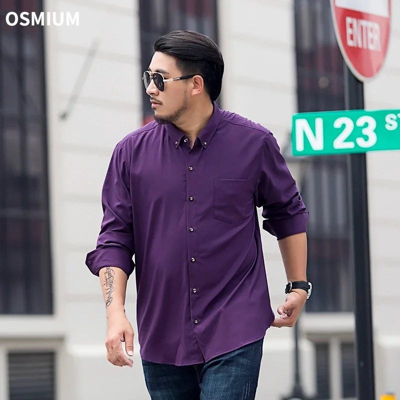 

Autumn Loose Slim Fit Men Casual Shirt Plus Size Long Sleeve Purple Shirt Top Spring Social Male Button Shirt for Boys 7xl 8xl