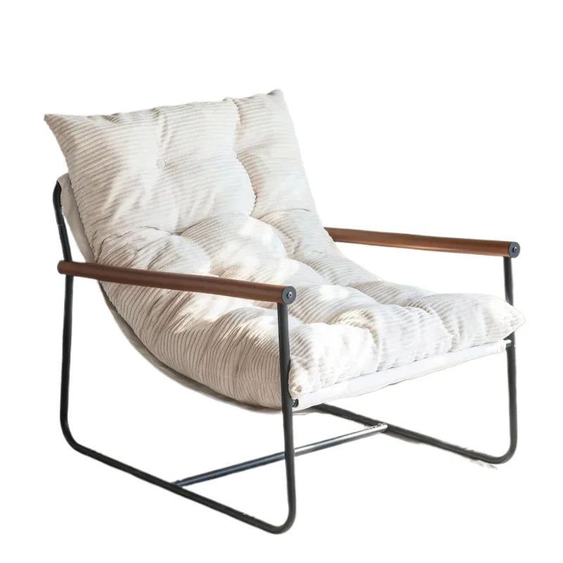 

Modern upholstered accent chair comfortable armchair with metal frame and wooden armrests, beige, suitable for living room or