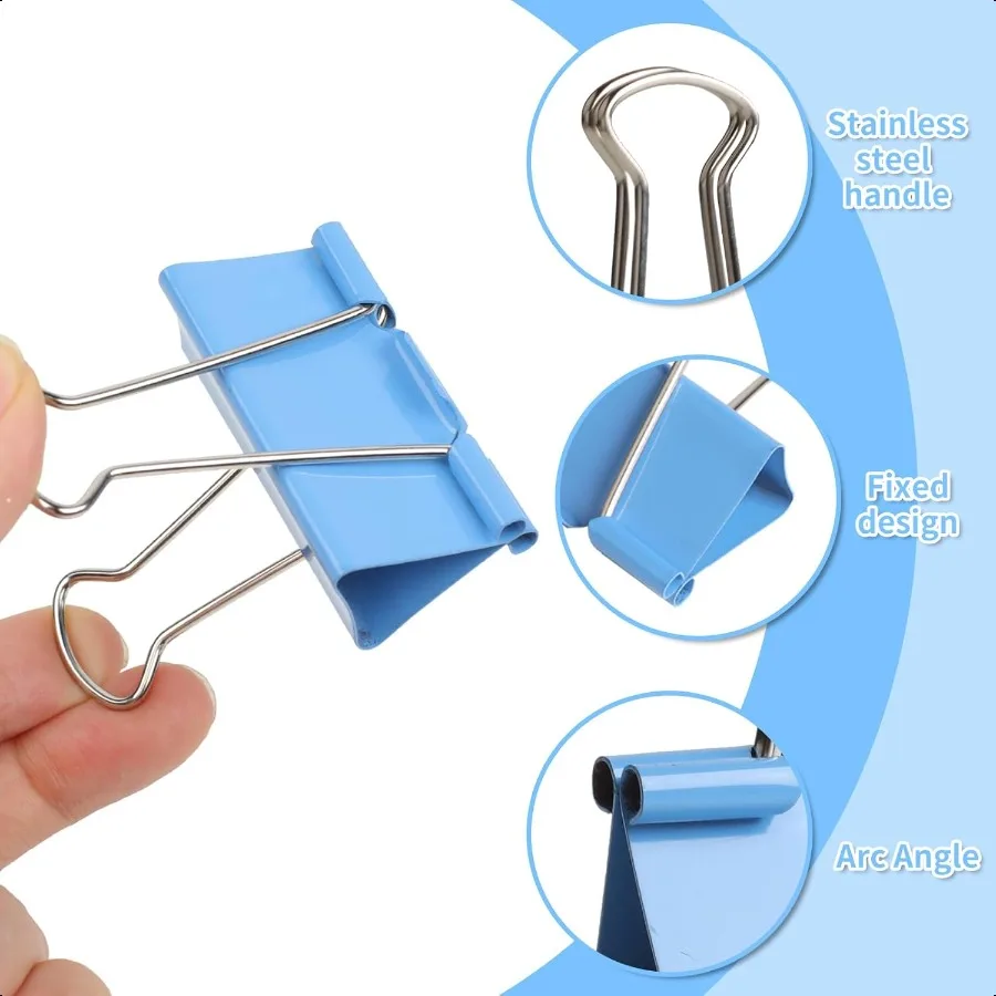 125개 바인더 클립 컬러 바인더 클립 다양한 크기 6가지 크기 바인더 종이 클립 사무실 가정 학교용 파란색 분홍색 노란색