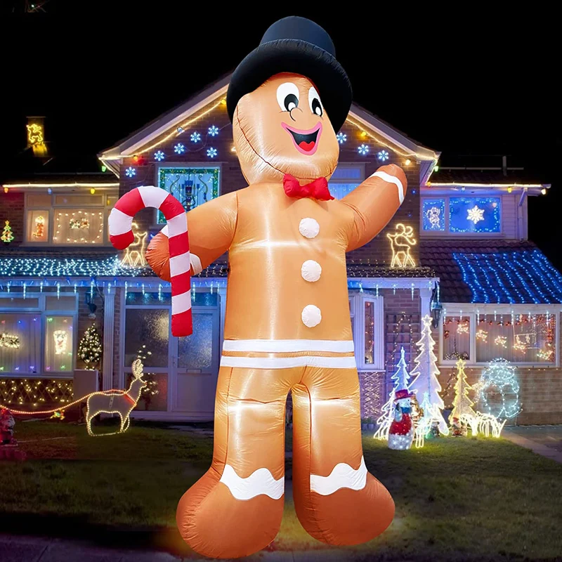 12-voet gigantische kerst opblaasbare peperkoekman buiten kerstdecoratie met snoepriet LED-verlichting Yard Home Party Decor