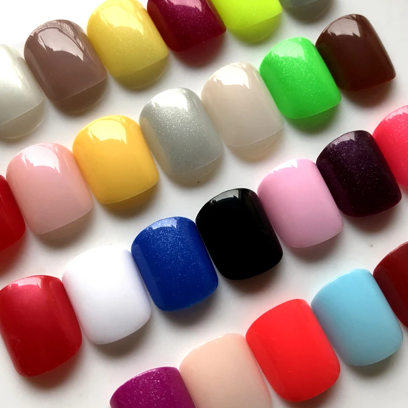 

Wholesale 5 Pieces/Set 2023 Fashion Beautiful Candy Color Nail Fnished False Nails Short Paragraph 27 Section Optional