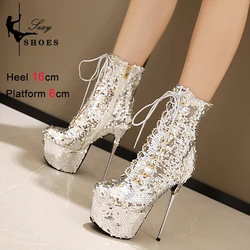 Winter Shoes Bling Glitter Sequin Platform High Heels Ankle Boots Club Cosplay Stiletto Ladies Shoes Stripper Heels Modern Boots