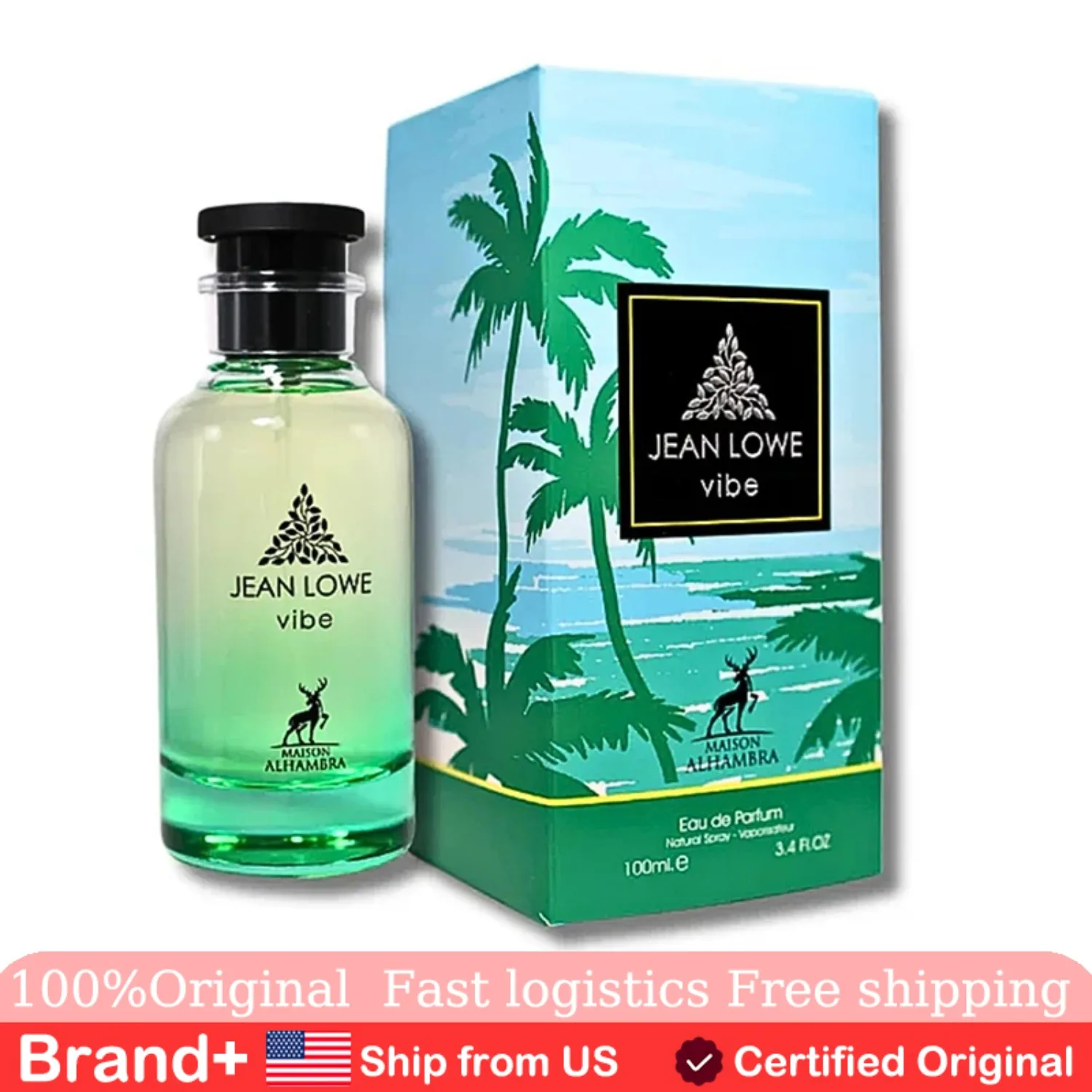 Maison Alhambra Jean Lowe Vibe, Eau de Parfum en Spray, Aroma Cítrico, Frutal, Amaderado, Unisex, 100 ml, Colonia de Larga Duración