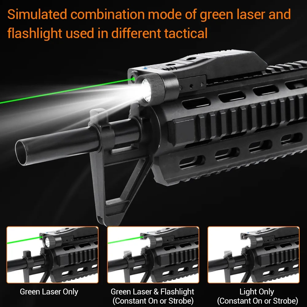 Imagem -05 - Luz Recarregável de Arma de Perfil Baixo Mira Laser Verde Combinação de Luz de Arma Compatível com Trilho M-lok Picatinny 800 Lumens