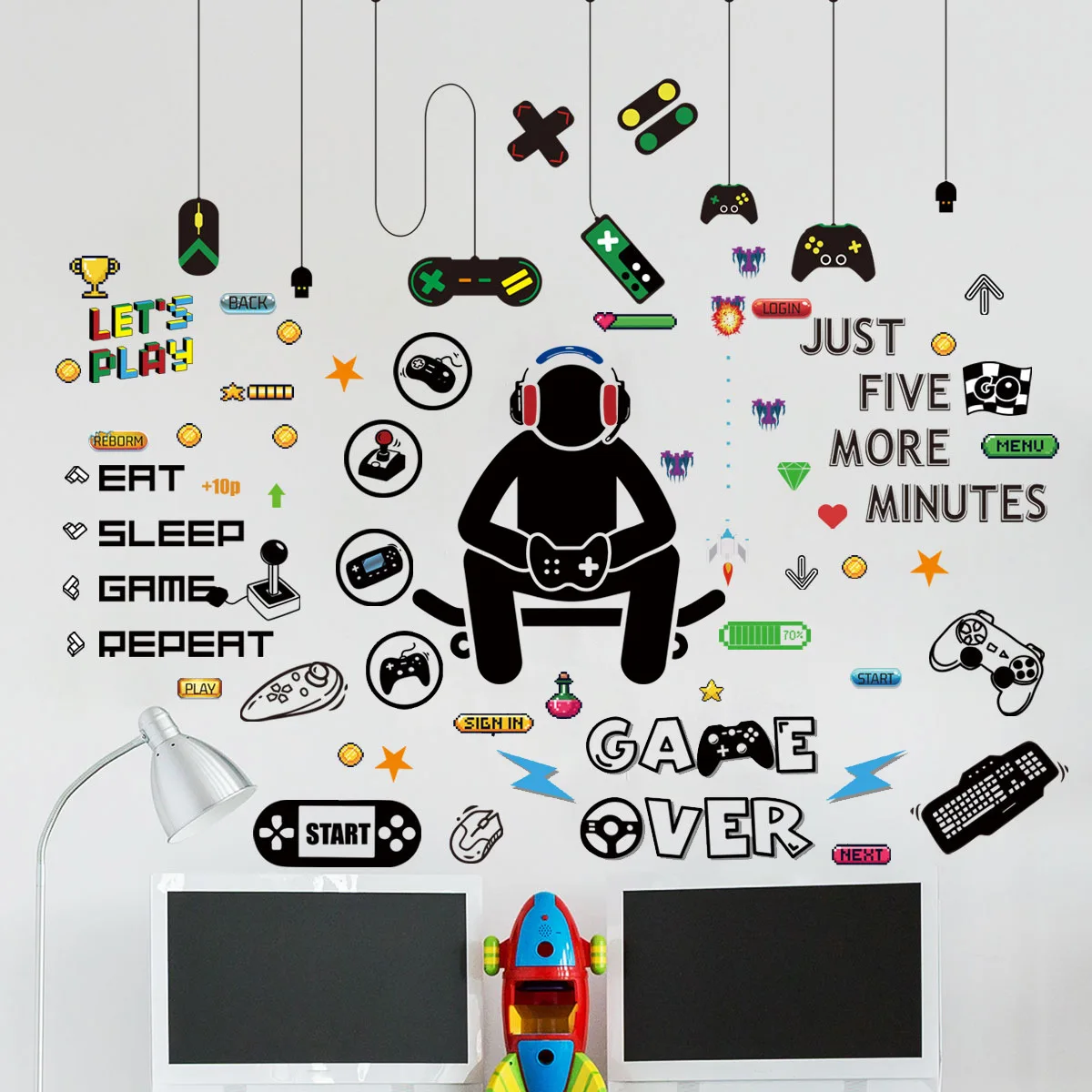 Entertainment Gamer Vinyl Wall Sticker Game Room for Kids Room Decoration Wall Murals Boys Bedroom Decor Gaming Poster Wallpaper