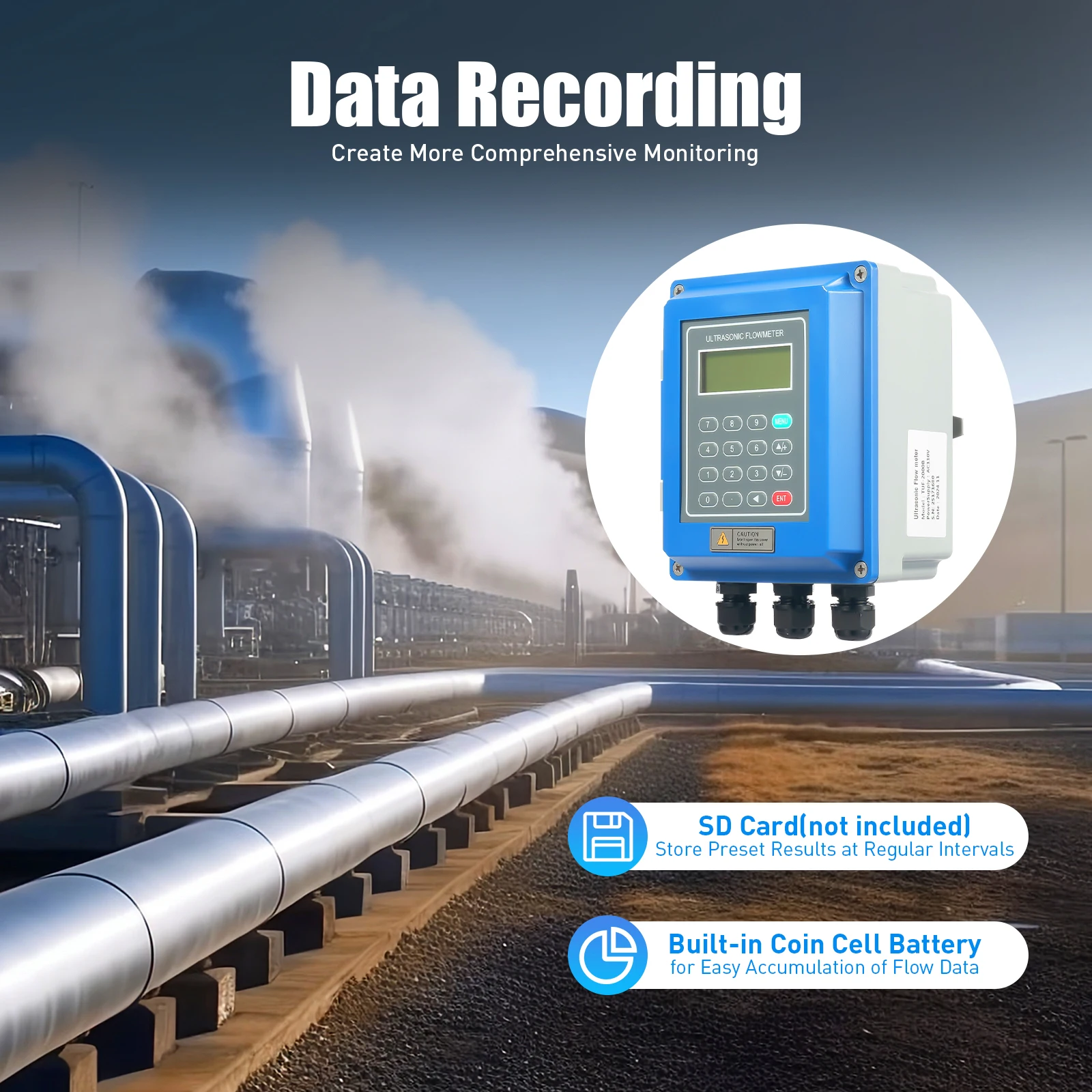 Wall Mounted TUF-2000B Digital Ultrasonic Flowmeter with TM-1 TS-2 Transducers for Water Flow Measurement