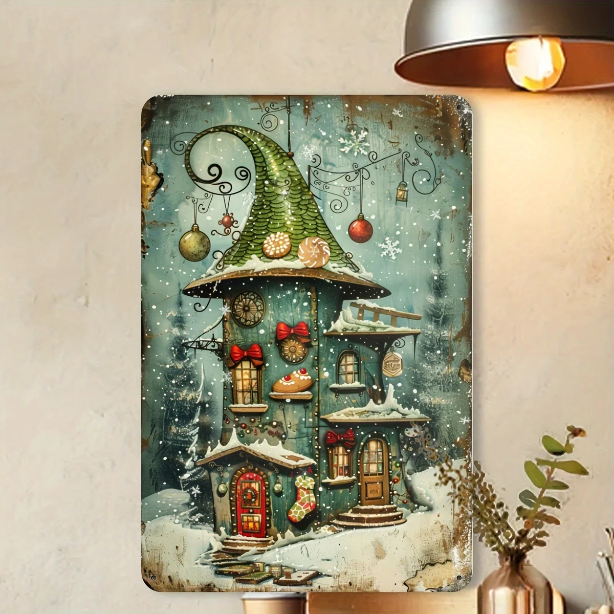 Cottage Retro Metal Tin Sign, Christmas Indoor and Outdoor Decoration Hanging Tin Painting, Wall Room Residence Bedroom Office S