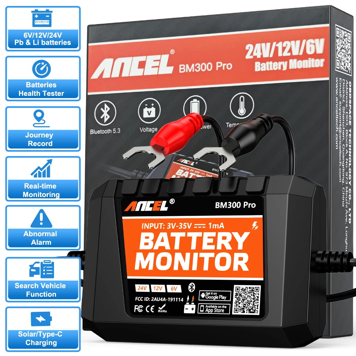 

Анализатор тестера аккумулятора ANCEL BM300 Pro Монитор аккумулятора 24 В/12 В SOC Анализатор здоровья аккумулятора Инструменты для автомобильного аккумулятора