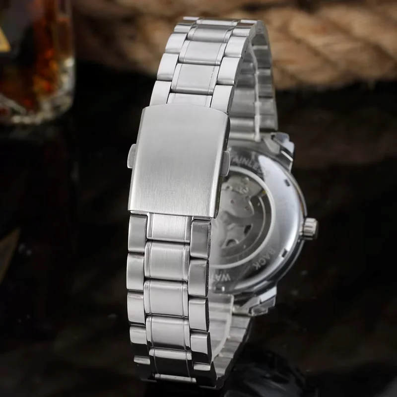Winner Luxury Silver Roman Numerals Men's Mechanical Steel Band Watch