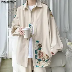 INCERUN Tops 2024 Korean Style Fashion Men Irregular Patchwork Lace Jacquard Shirts Casual Male Long Sleeved Lapel Blouse S-5XL