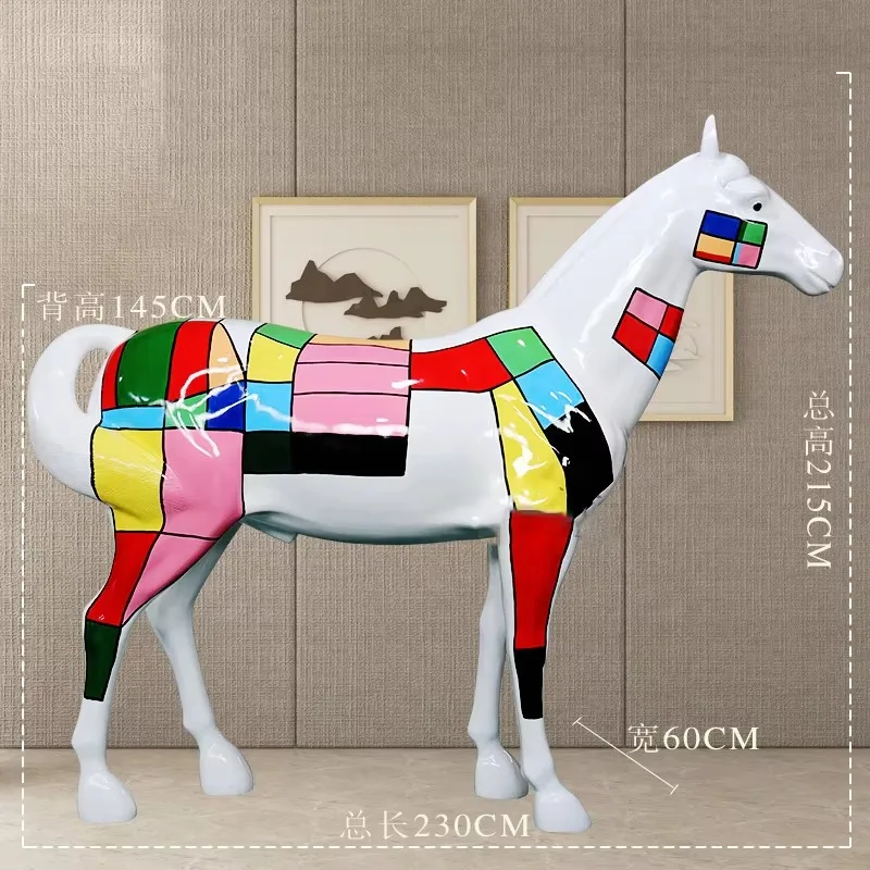 High-detail modern handmade fiberglass animal statues Nordic outdoor living size horse carvings for mall decoration