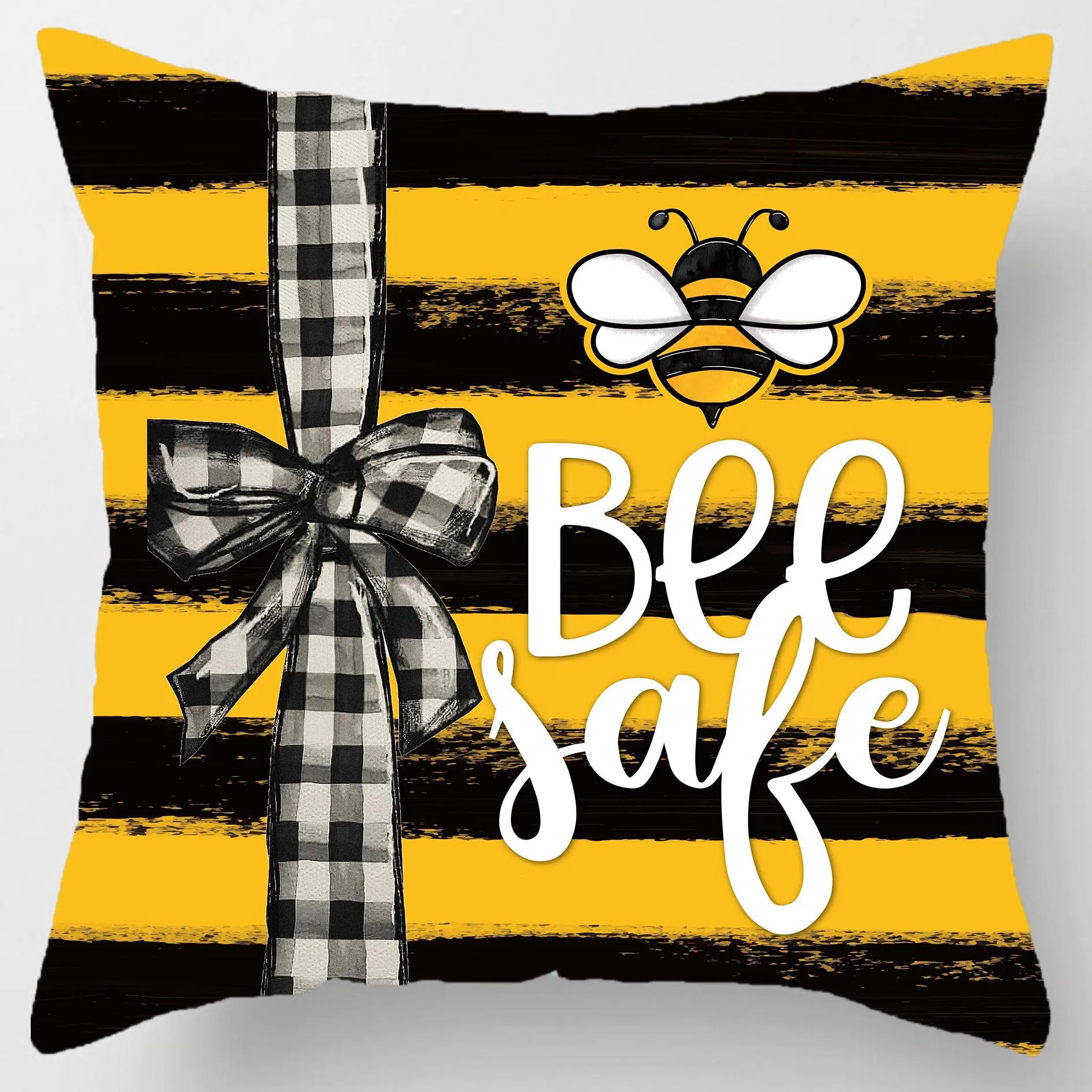 Cushion set 45X45cm, pillowcase set Yellow bee section soft velvet double-sided print pillow cover, home sofa decoration decorat