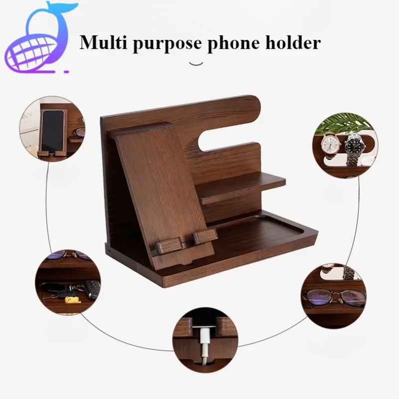 

Multi-functional Wooden Telephone Extension Base Gift Bedside Table Desktop Organizer Storage Rack Mobile Phone Holder