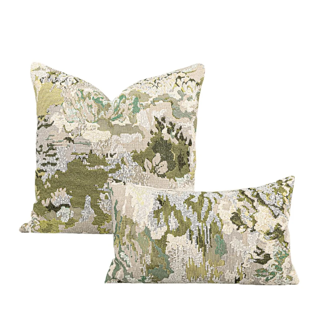 

French Style Green Cushion Cover Wool Blend Abstract Geometric Jacquard Pillows Case Decorative For Sofa Living Room Home
