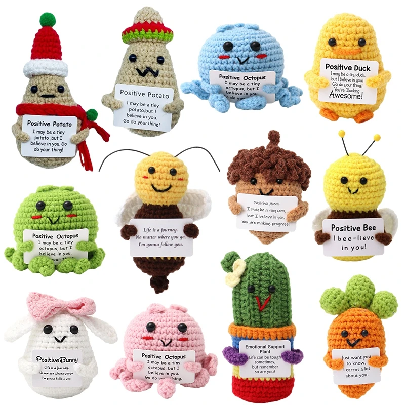 Crochet Positive Energy Dolls Mini Pocket Hug Handmade Plush Knitted Potatoes Hand-woven Doll Desktop Decor Christmas Decoration