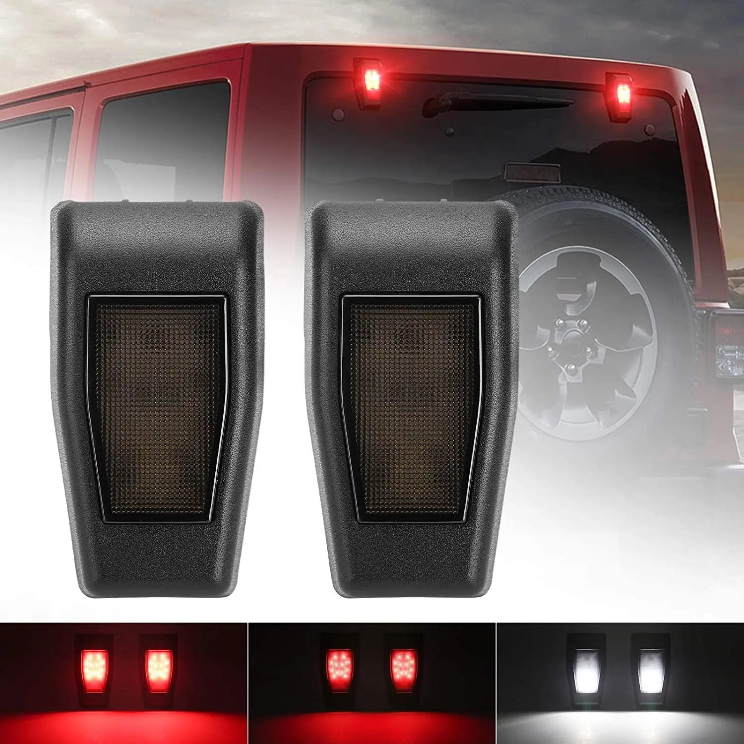 LED Tailgate Hinge Cover Lights Rear Window Glass Tail Light Backup Reverse Brake Lamp For Jeep Wrangler JK JL 2007-2023