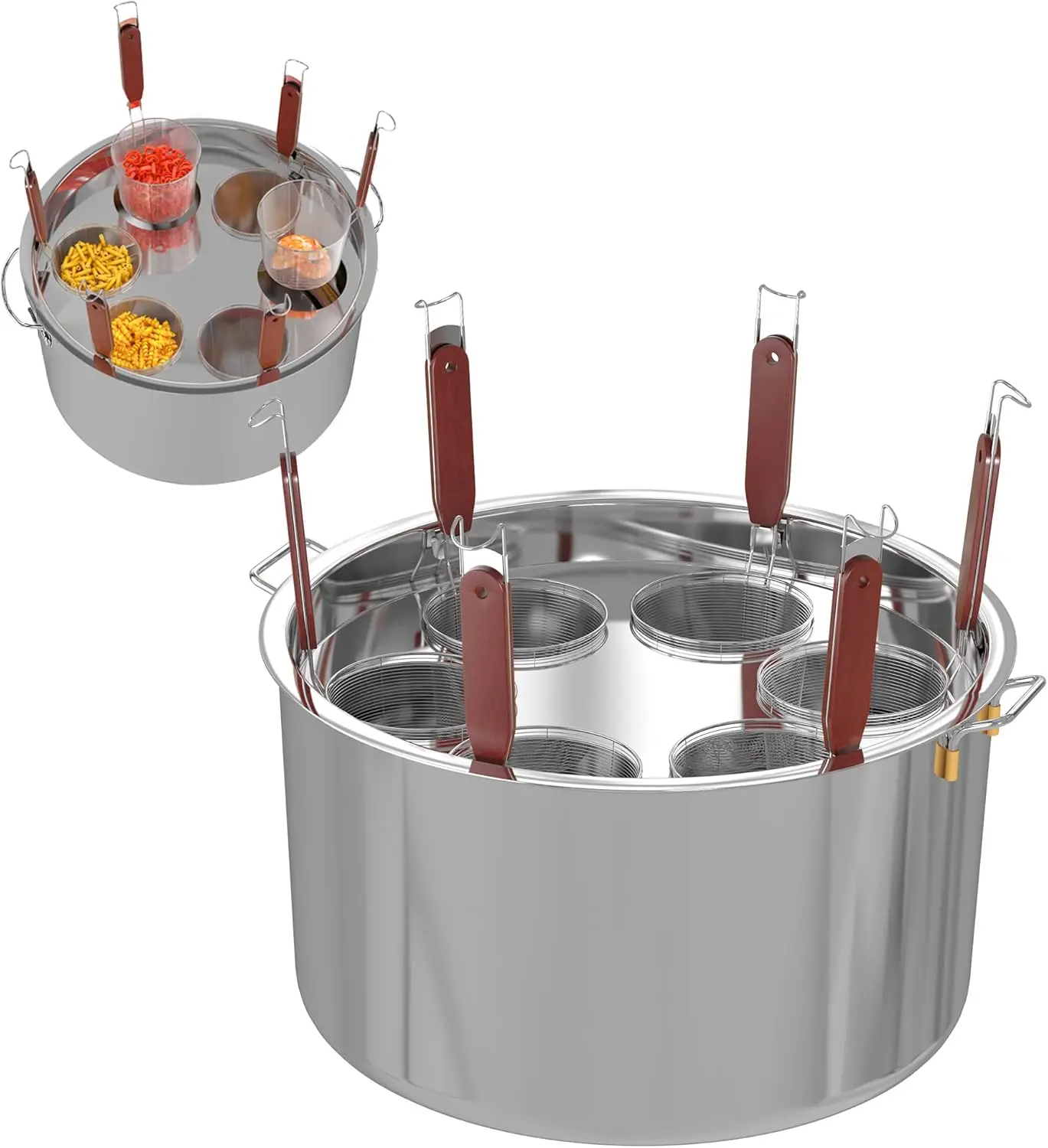 

Большая пастоварка с ситечком, 53,22 кварты. Коммерческий горшок для макаронных изделий, набор вставок для макаронной плиты из нержавеющей стали с корзиной для ситечка, муль