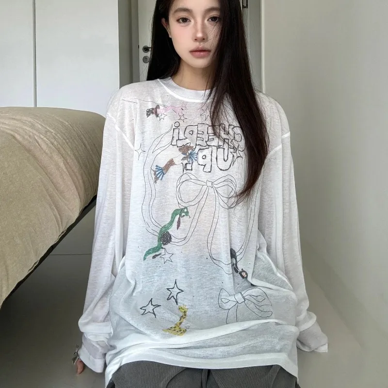 Presale 2025 Spring Long Sleeve T-shirt New Year Printing Snake Bow Hand-painted Facial Mask T-shirt for Women