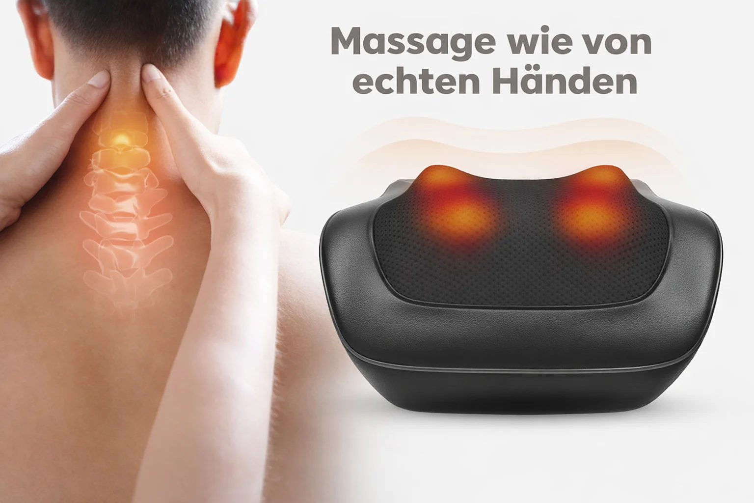 Elektrisches Massage-Nackenkissen, Shiatsu-Kopf, 3-Gang-Einstellung, Körper, Rücken, Taille, Massagegerät, Auto mit Heizung, vibrierende Massage, Entspannung – Detail 5