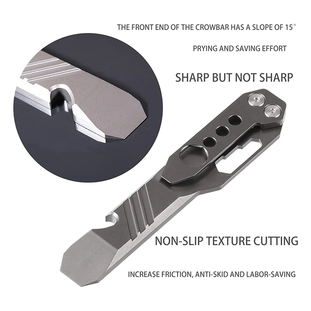 Multi-Functional Titanium Pry Bar,Pocket Pry Bar Screwdriver,Bottle Opener Outdoor Tool Wrench. (Stone Washed Gray)