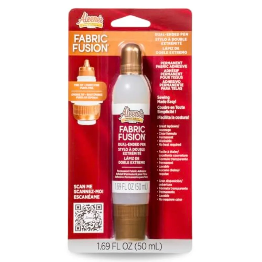 Fabric Fusion Glue 1.6 oz Dual-Ended Pen, Fine Tip and Sponge Tip, Nontoxic, Permanent and Washable Adhesive, Dries Flexible, S