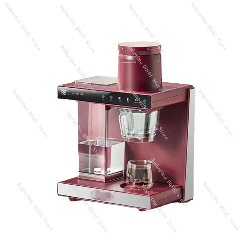 Fully automatic small household bean grinding brewing coffee machine is in stock, can support ding, black burgundy